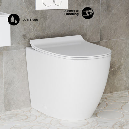 St. Tropez Back-to-Wall Toilet Bundle 0.8/1.6 GPF Dual Flush in Glossy White with White Flush Plate