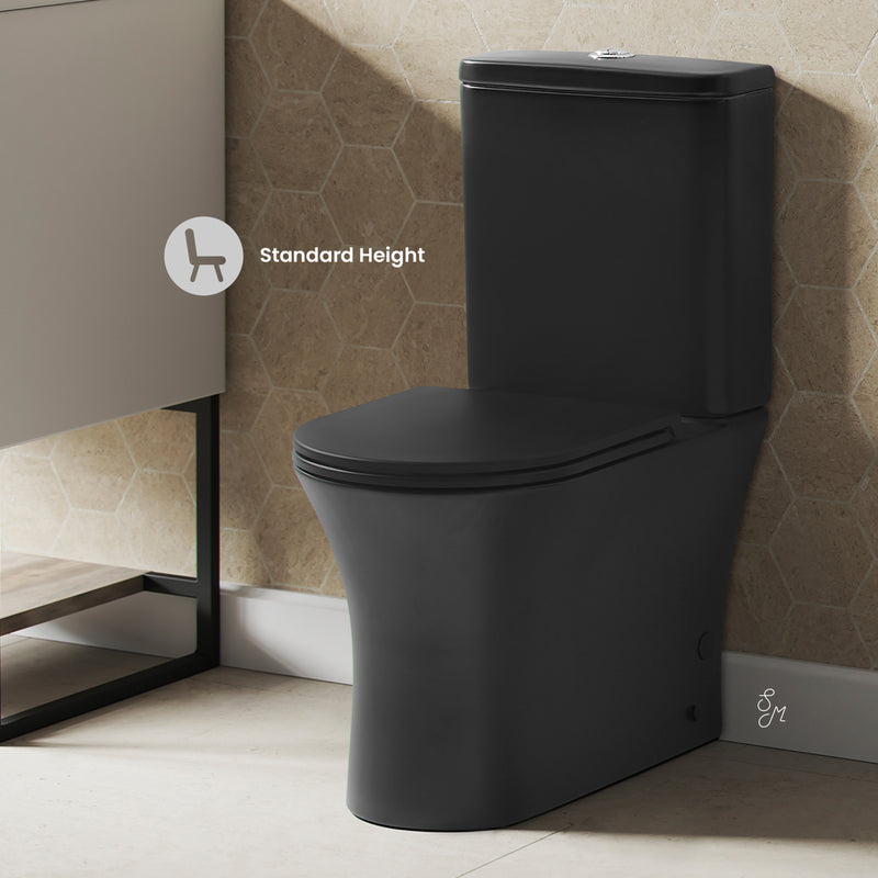 Calice Two-Piece Elongated Rear Outlet Toilet Dual-Flush 0.8/1.28 gpf in Matte Black