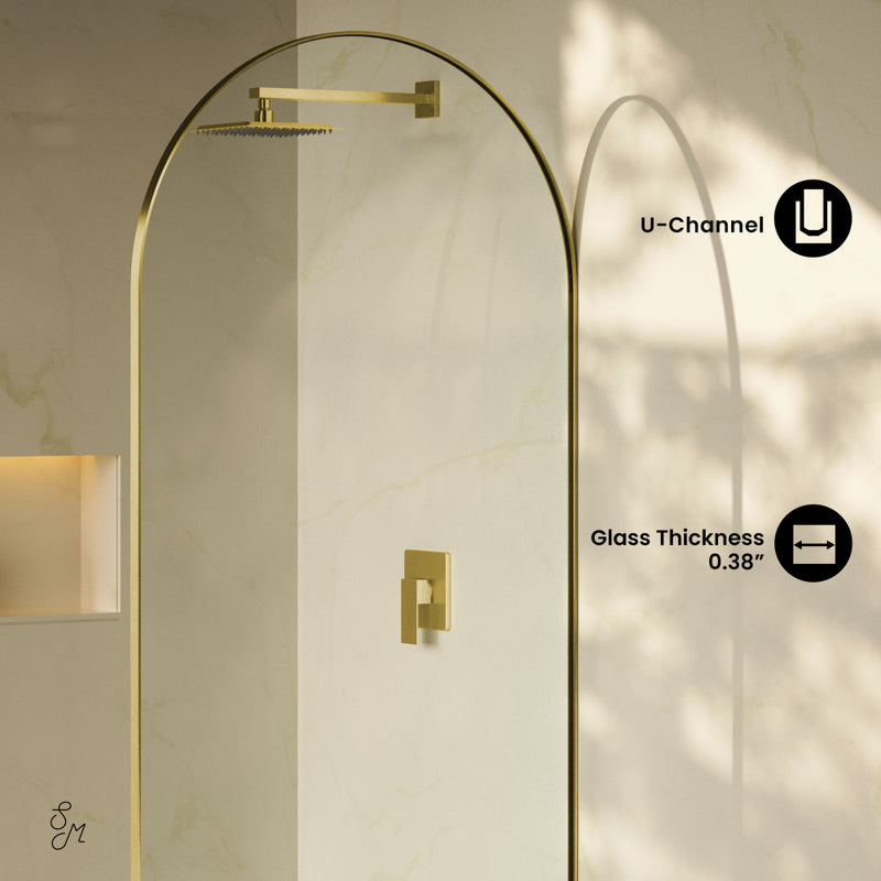 Porte 34 x 76 Framed Fixed 3/8 in. (10mm) Clear Tempered Glass Shower Door with Gold Brushed Frame