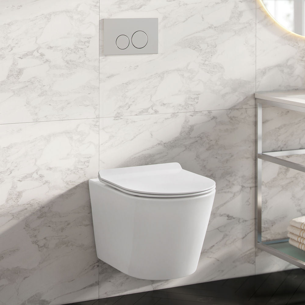 Calice Wall-Hung Toilet Bundle 0.8/1.6 GPF Dual Flush in Glossy White with Flush Plate