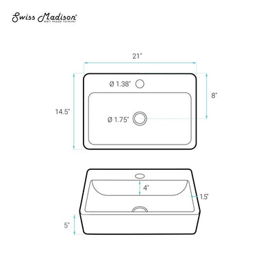 Claire 20 Rectangle Ceramic Vessel Sink, Matte White