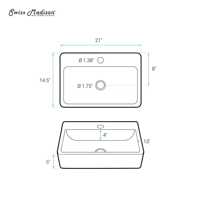 Claire 20 Rectangle Ceramic Vessel Sink, Matte White