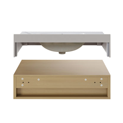 Avancer 36" Wall-Mounted Bathroom Vanity in Natural Oak with White Marble Sink Top