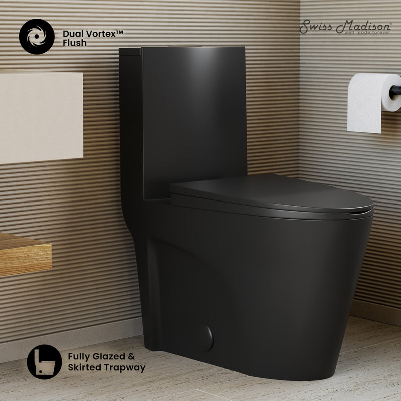 St. Tropez One-Piece Elongated Toilet Vortex Dual-Flush in Matte Black 1.1/1.6 gpf