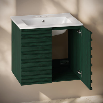 Cascade 24" Wall-Mounted Bathroom Vanity in Green Oak with 3-Hole Centerset Sink Top
