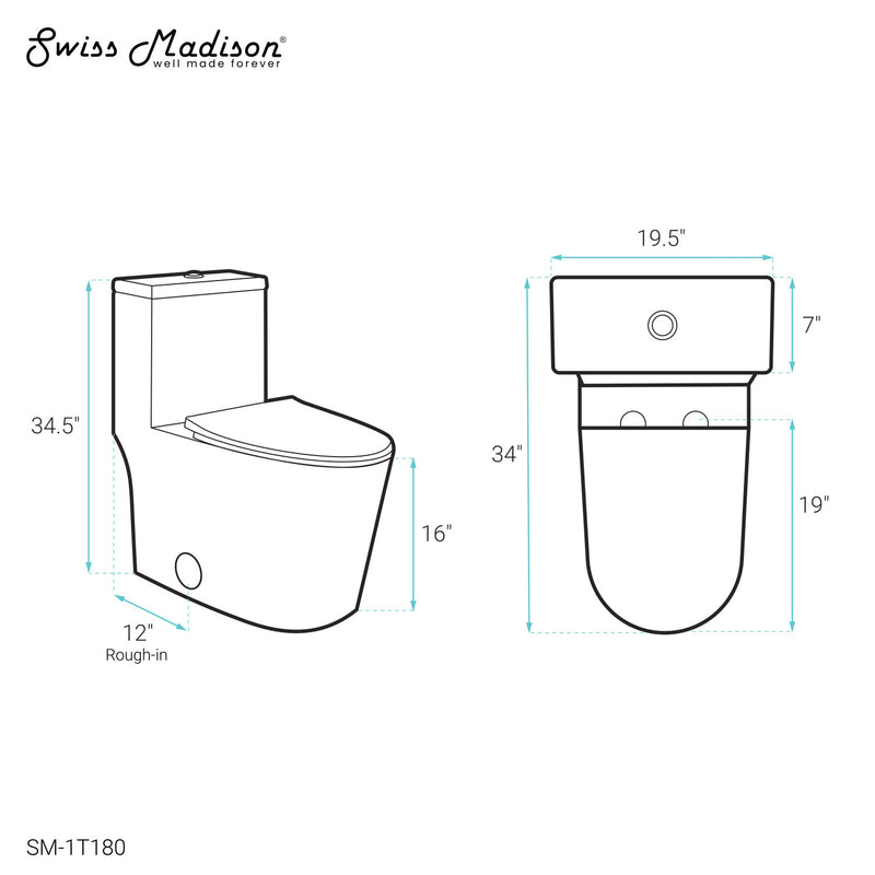 Dreux High Efficiency One-Piece Elongated Toilet with 0.8 GPF Water Saving Patented Technology