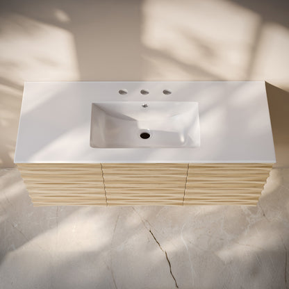 Cascade 48" Wall-Mounted Bathroom Vanity in Natural Oak with 3-Hole Widespread Sink Top