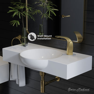 Chateau 30" Wall-Mounted Sink Center Basin with Right Side Faucet Mount in Glossy White