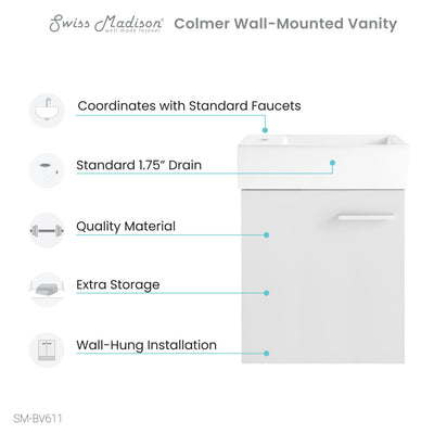 Colmer 18" Wall-Mounted Bathroom Vanity in White with Sink Top