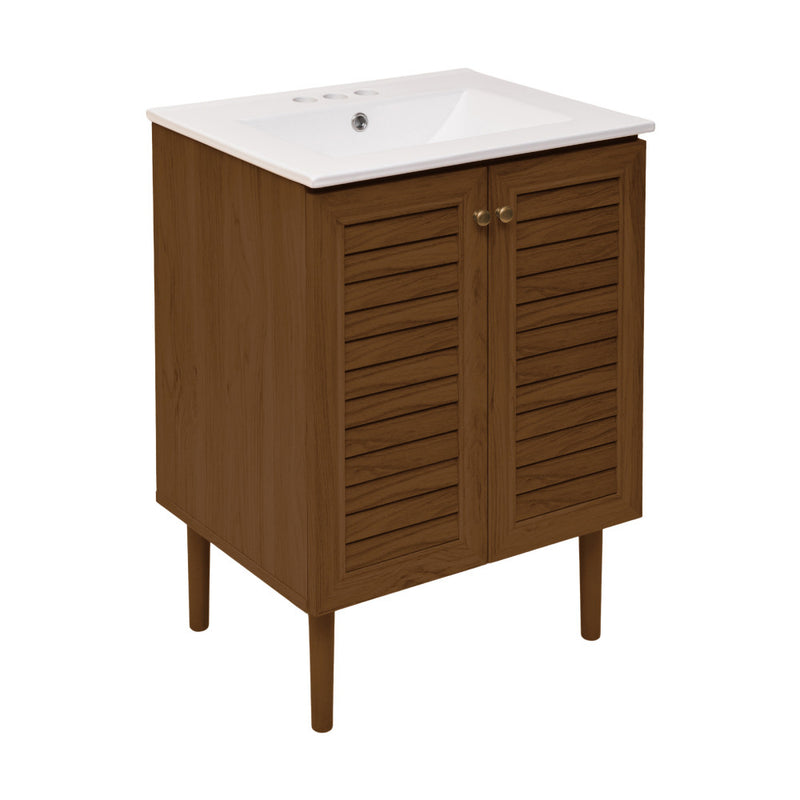 Bron 24" Freestanding Bathroom Vanity in Brown Oak with 3-Hole Centerset Sink Top