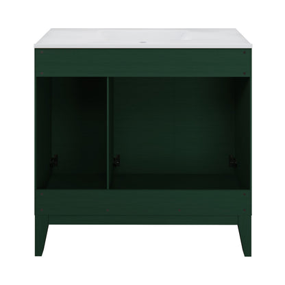Cascade 36" Freestanding Bathroom Vanity in Green Oak with Sink Top
