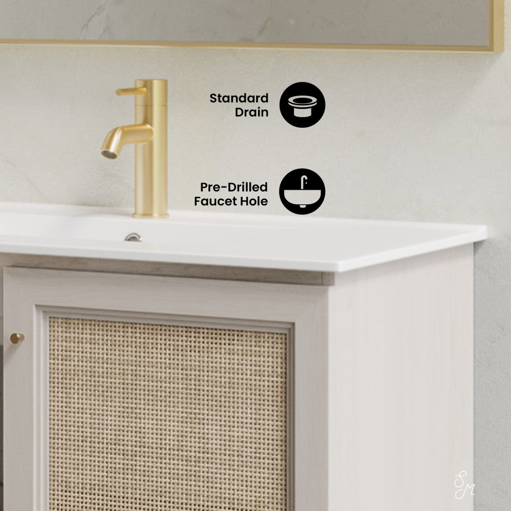 Classe 36" Wall-Mounted Bathroom Vanity in White Oak with Single Faucet Hole Vanity Top