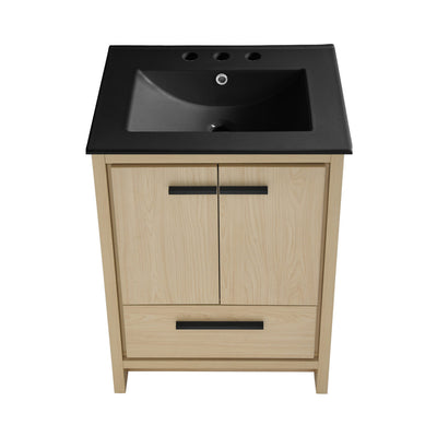 Virage 24 in. Brown Oak Bathroom Vanity With Black, 3-Hole Ceramic Sink Top