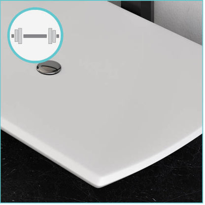 23.5-inch white rectangular vessel bathroom sink with sleek edges and modern drain hole design.