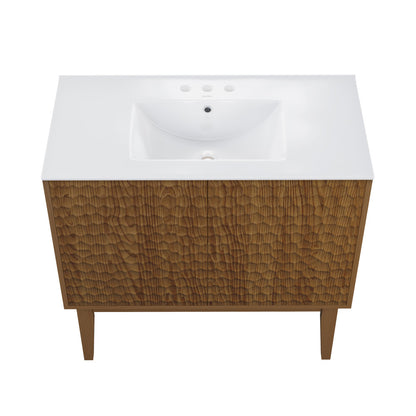 Bosse 36" Freestanding Bathroom Vanity in Brown Oak with 3-Hole Widespread Sink Top