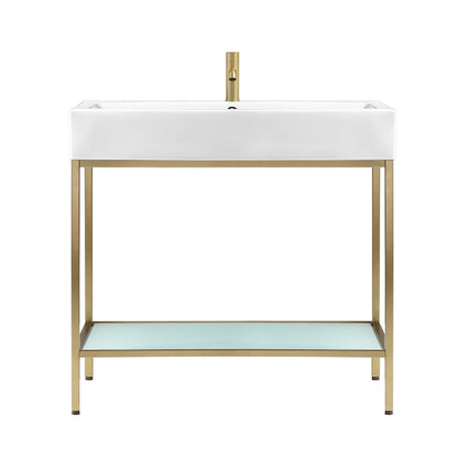 Pierre 32" Open Shelf Gold Frame Freestanding Bathroom Vanity with Sink Top