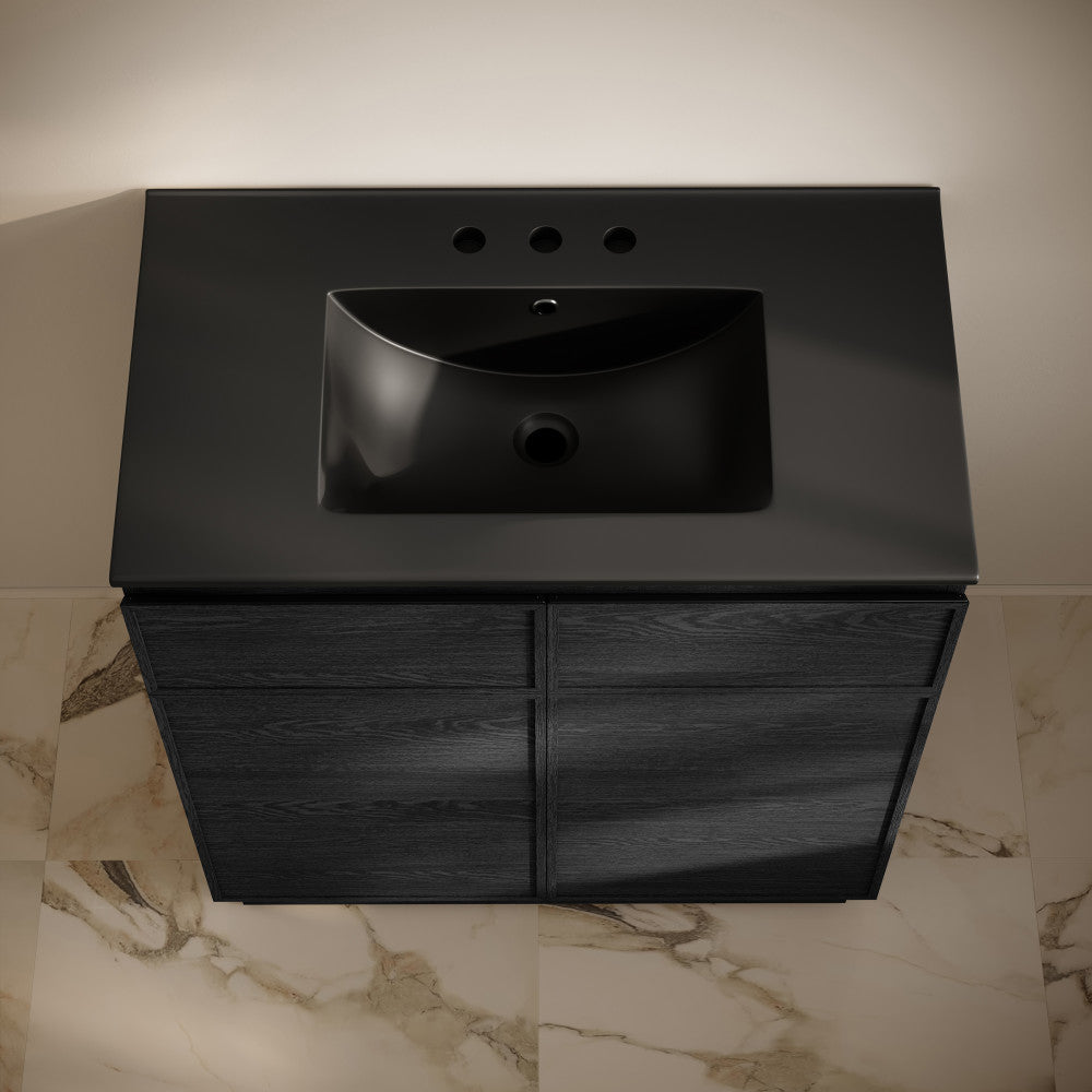 St. Tropez 36" Freestanding Bathroom Vanity in Black Oak with Black 3-Hole Widespread Sink Top