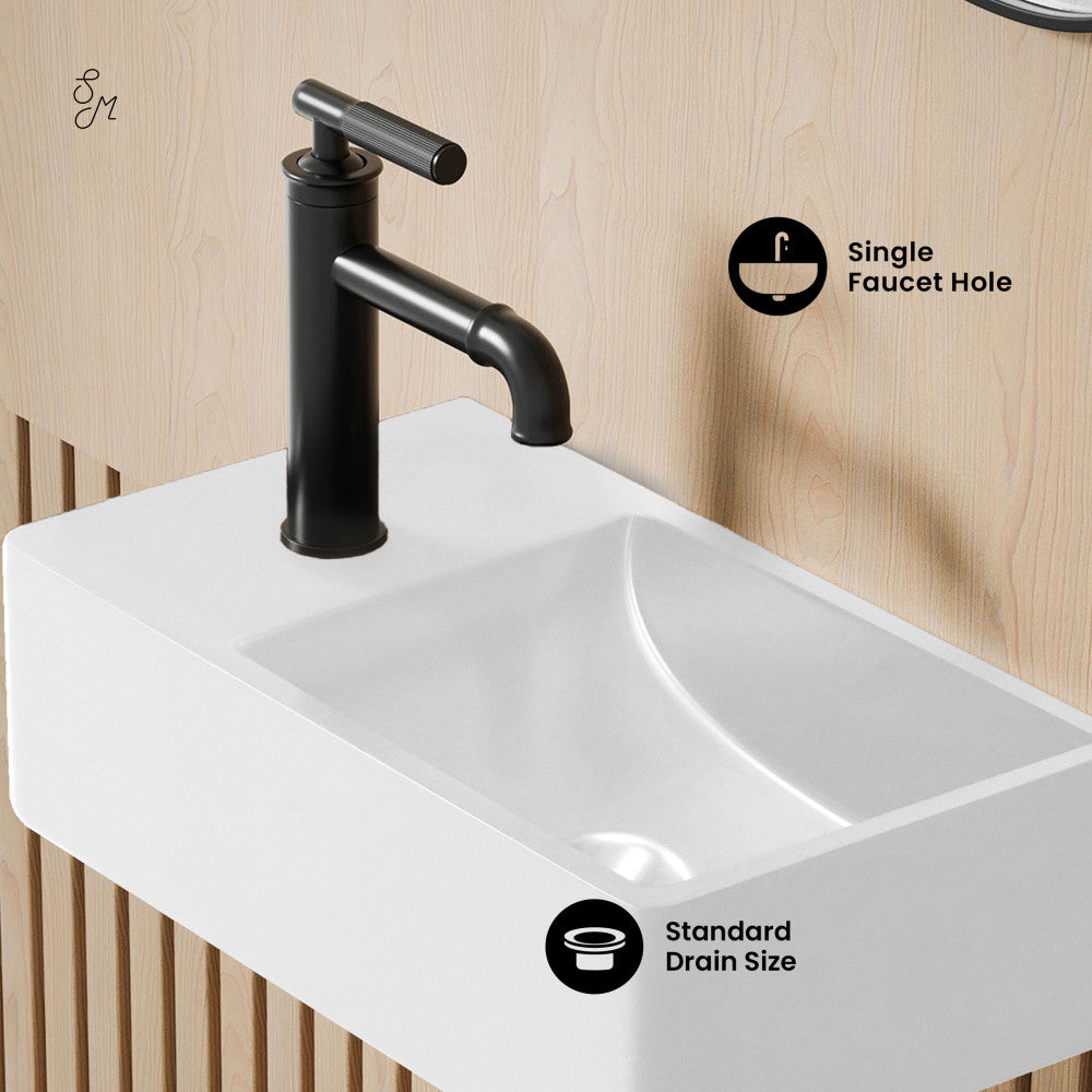 Lisse 16" Concrete Rectangle Wall-Mounted Sink with Left Side Faucet Mount in Matte White