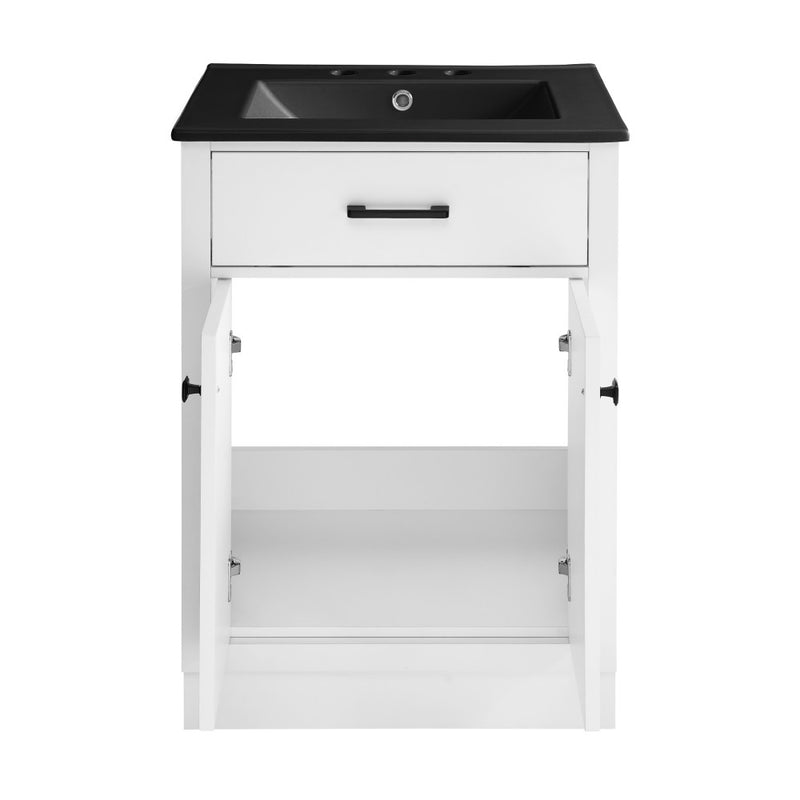 Burdon 24" Freestanding Bathroom Vanity in White with Black 3-Hole Centerset Sink Top