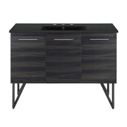 Annecy 48 in. Black Walnut Bathroom Vanity With Black, 3-Hole Ceramic Sink Top