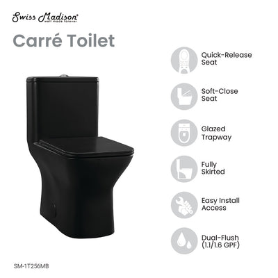 Carre One-Piece Square Toilet Dual-Flush in Matte Black 1.1/1.6 gpf