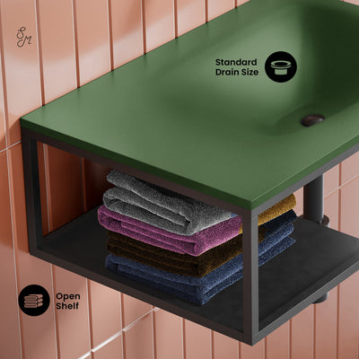 Lisse 24" Rectangle Concrete Wall-Mount Bathroom Sink in Royal Green with Matte Black Frame