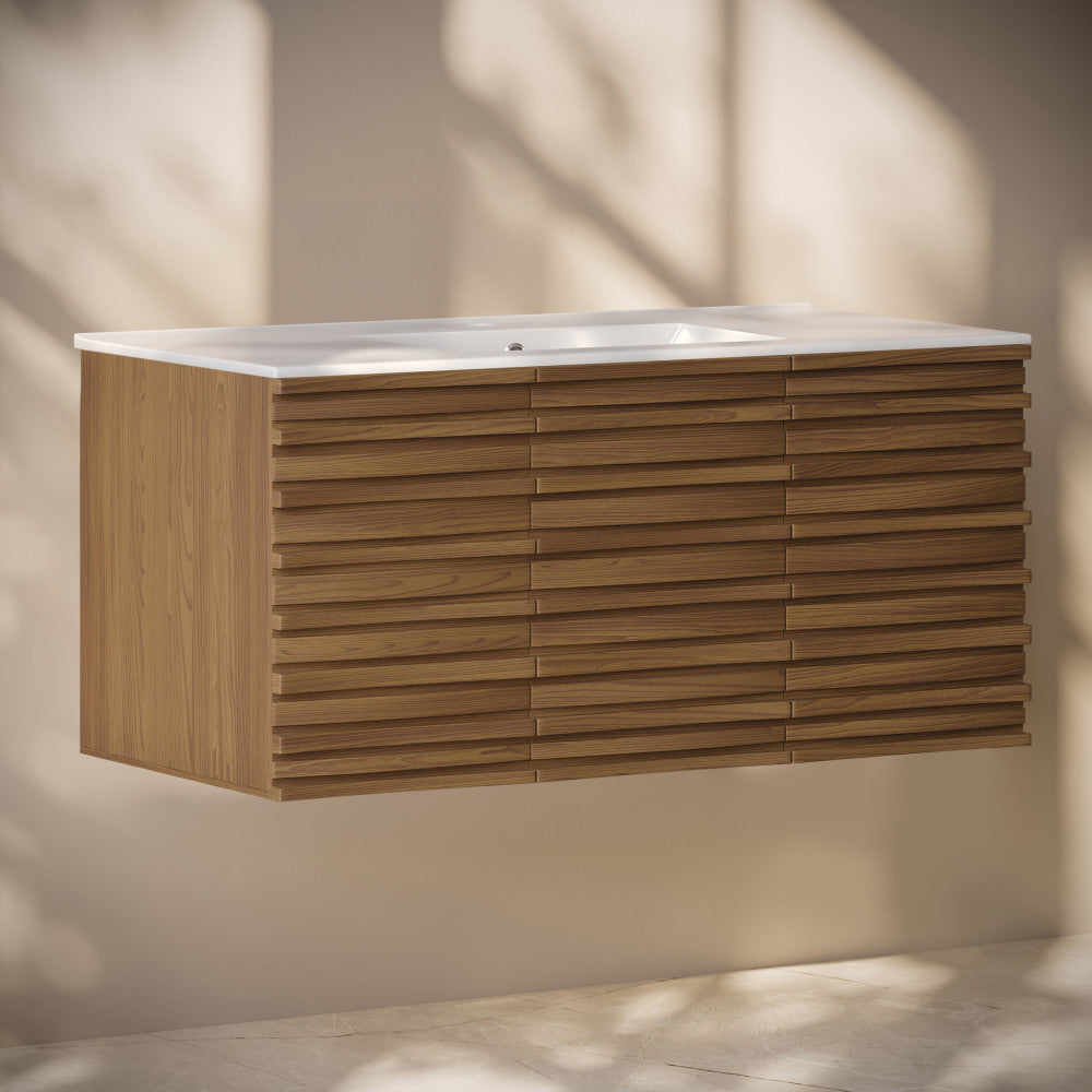 Cascade 48" Wall-Mounted Bathroom Vanity in Brown Oak with Sink Top