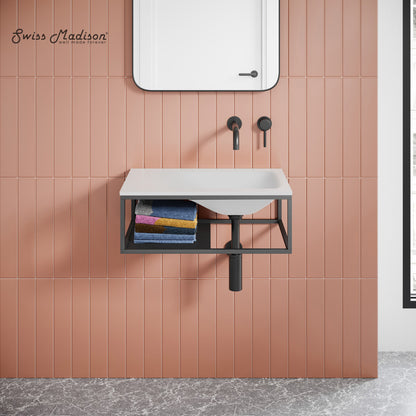 Lisse 24" Rectangle Concrete Wall-Mount Bathroom Sink in Matte White with Matte Black Frame