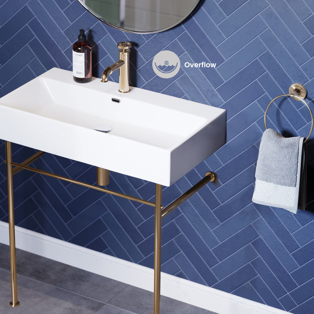 Claire 30 Ceramic Console Sink White Basin Gold Legs