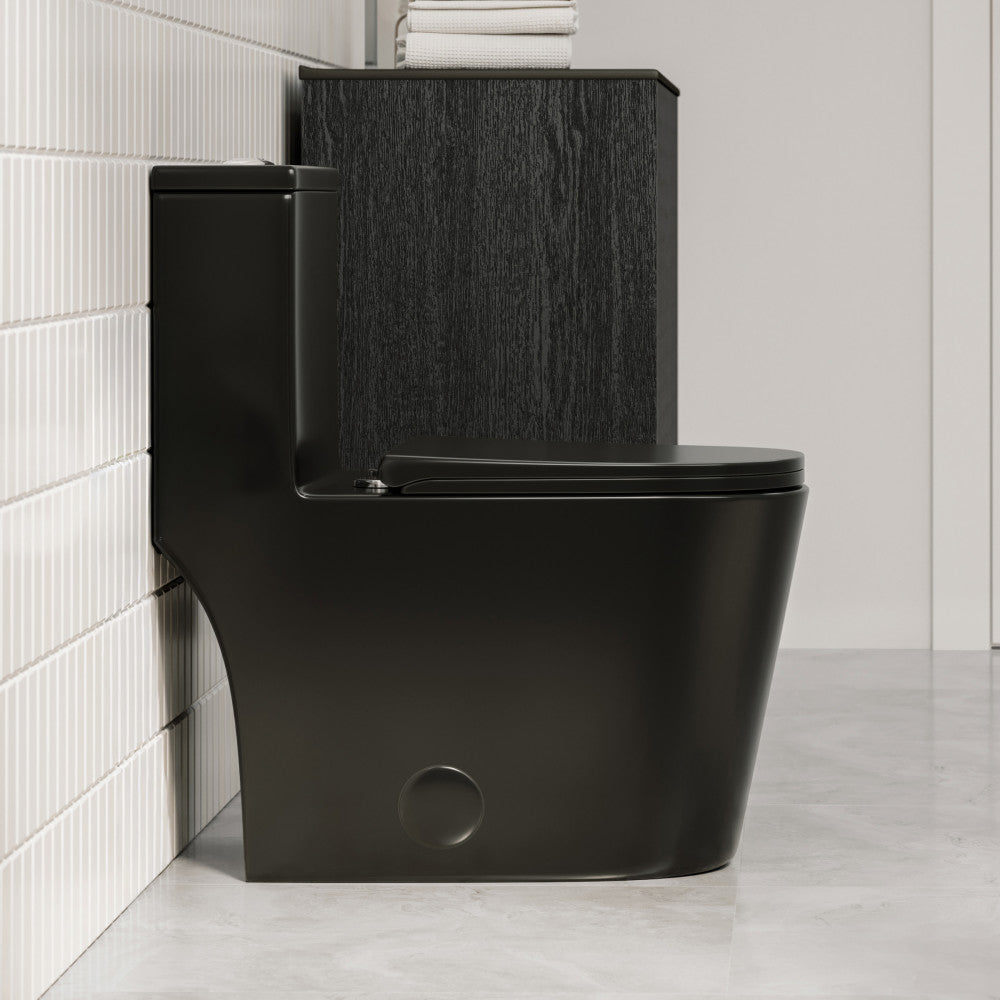 Dreux One-Piece 12" Rough-in .95/1.28 GPF Dual Top Flush Elongated Toilet in Glossy Black