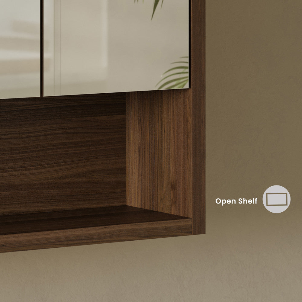 Delice 24 x 30 Rectangular Wall Mount Medicine Cabinet in Walnut with Open Shelf