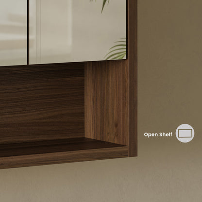 Delice 24 x 30 Rectangular Wall Mount Medicine Cabinet in Walnut with Open Shelf