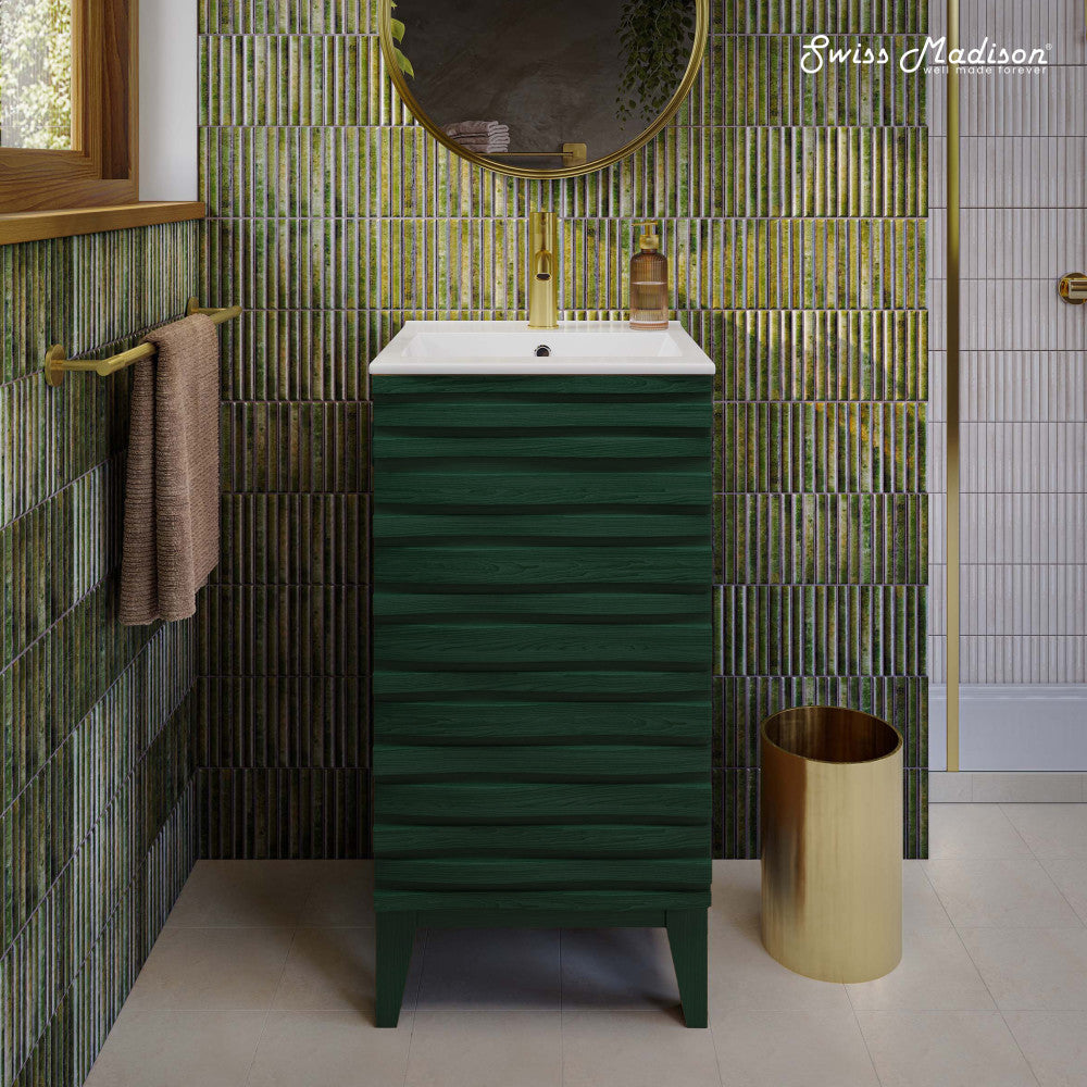 Cascade 18" Freestanding Bathroom Vanity in Green Oak with Sink Top