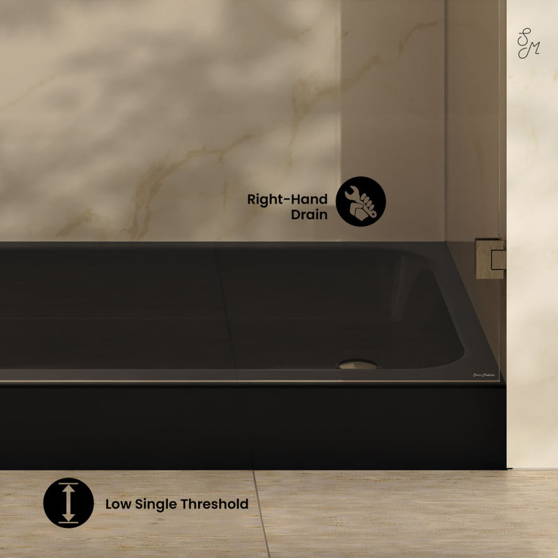 Voltaire 60 x 30 Shower Pan Base with Right Drain in Glossy Black