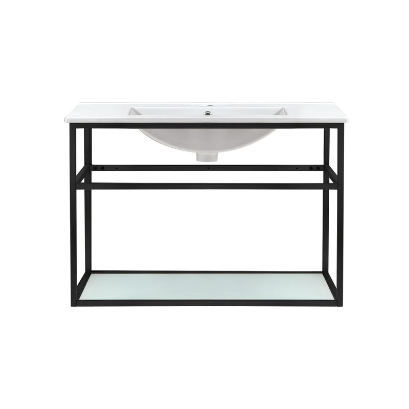 Pierre 30 Single, Open Shelf, Matte Black Metal Frame Bathroom Vanity