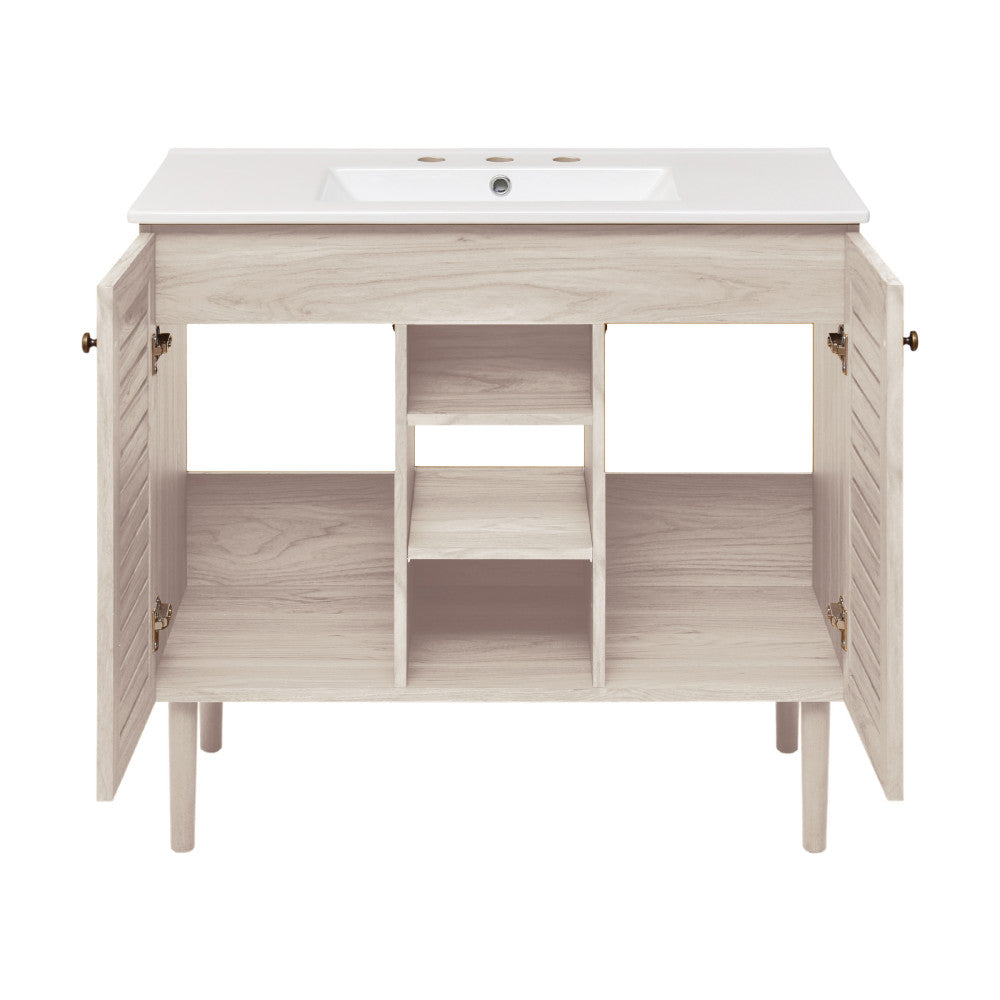 Bron 36" Freestanding Bathroom Vanity in White Oak with 3-Hole Widespread Sink Top