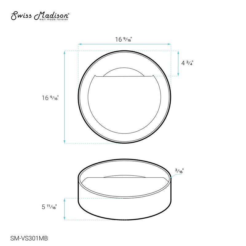 Beau 16.5" Round Vessel Bathroom Sink in Matte Black