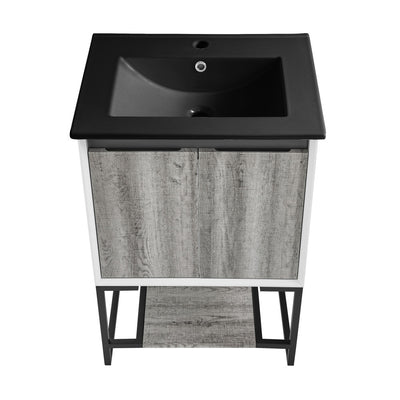 Marseille 24 in. Gray Oak Bathroom Vanity With Black Ceramic Sink Top