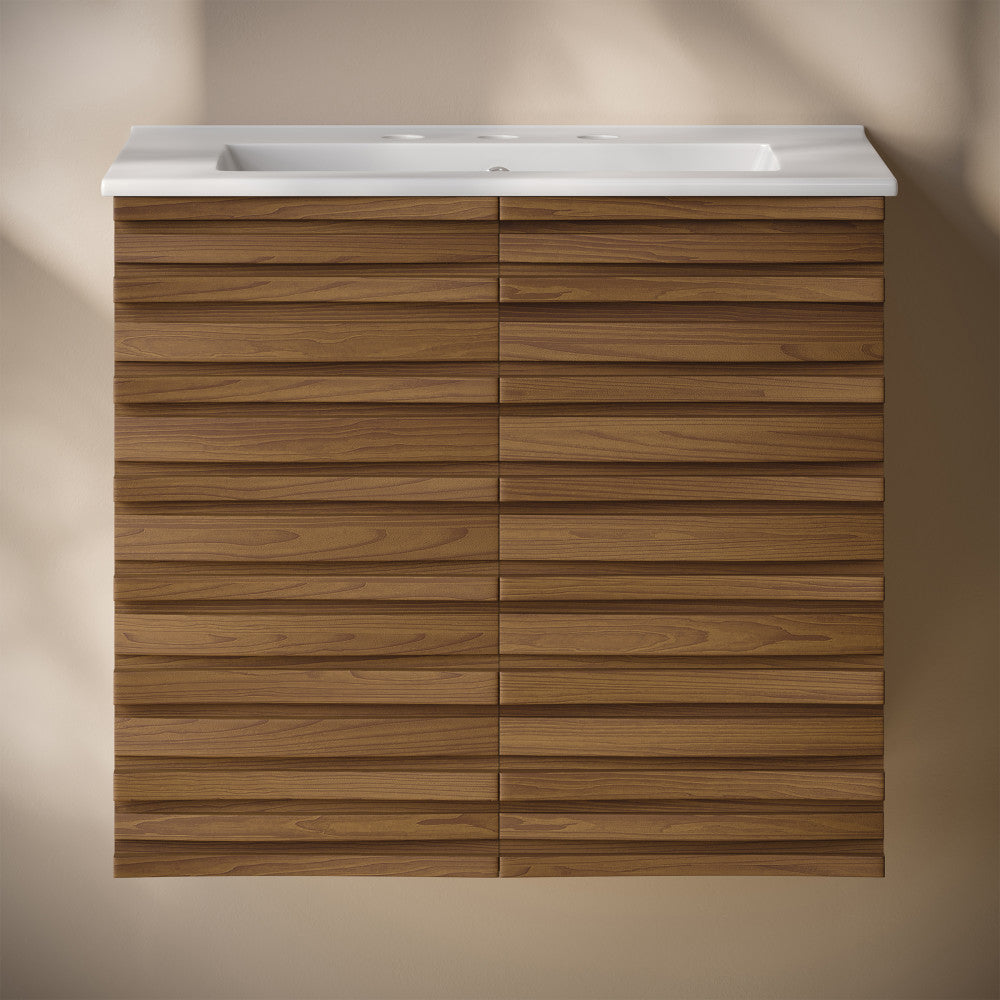 Cascade 24" Wall-Mounted Bathroom Vanity in Brown Oak with 3-Hole Widespread Sink Top