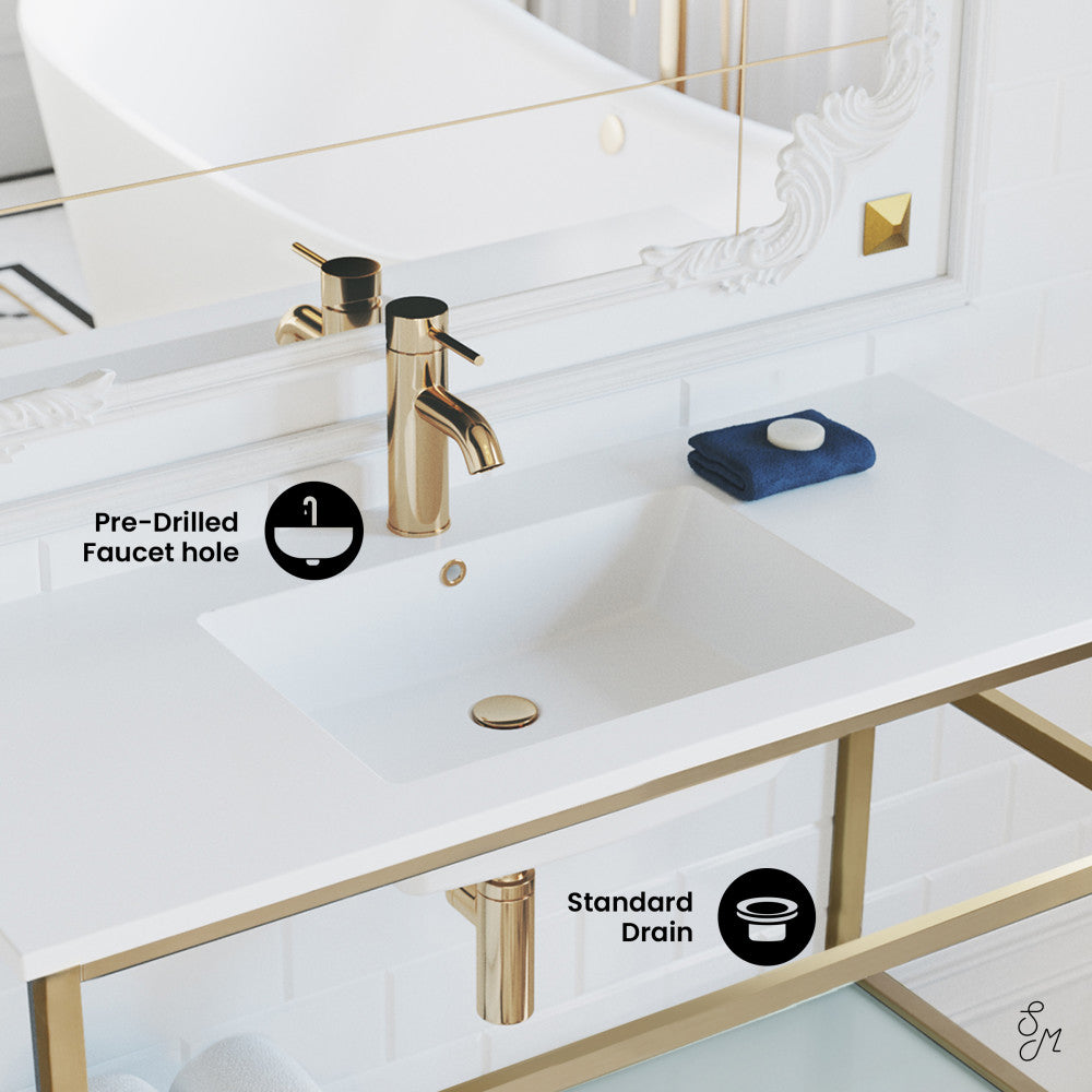 Pierre 36" Open Shelf Gold Frame Wall-Mounted Bathroom Vanity with Sink Top