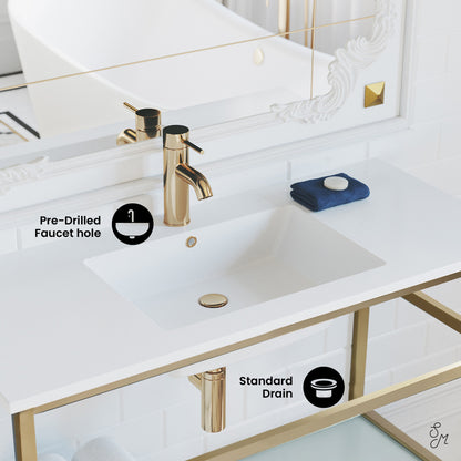 Pierre 36" Open Shelf Gold Frame Wall-Mounted Bathroom Vanity with Sink Top