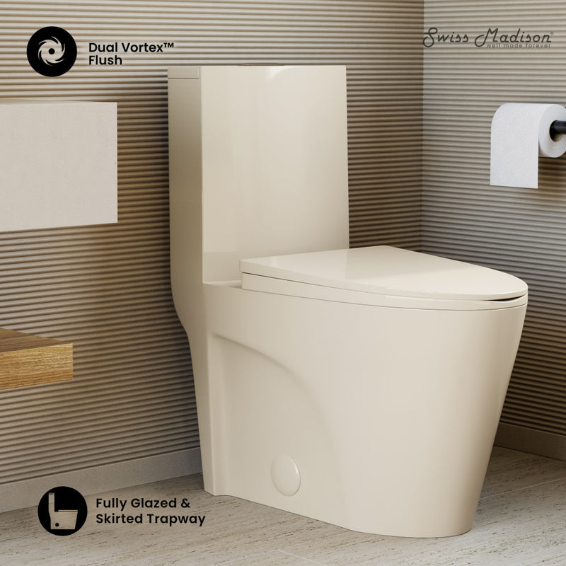 St. Tropez One Piece Elongated Toilet Dual Vortex Flush 1.1/1.6 gpf in Bisque