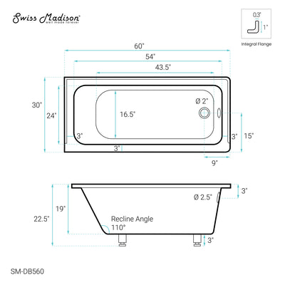 Voltaire 60" x 30" Right-Hand Drain Alcove Bathtub