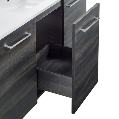 Annecy 48 in. Black Walnut, Double Basin Bathroom Vanity With White, 3-Hole Centerset Ceramic Sink Top