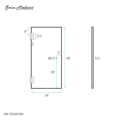 Voltaire 24 x 58 Frameless Pivot 3/8 in. (10mm) Ultra Clear Tempered Glass Tub Door with Nickel Brushed Hardware