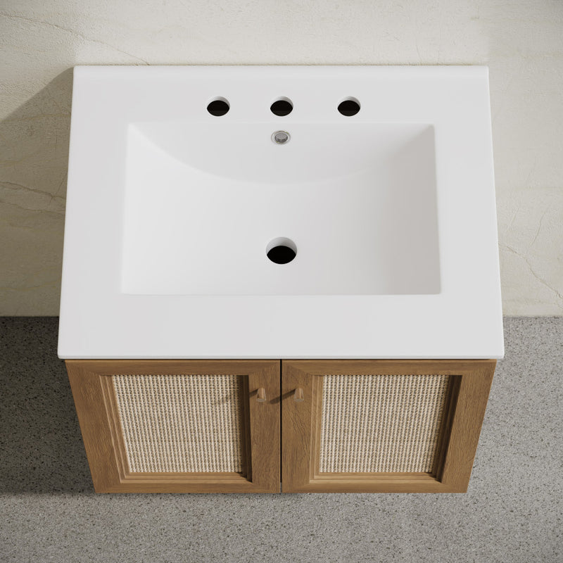 Classe 24" Wall-Mounted Bathroom Vanity in Brown Oak with Widespread Faucet Holes Vanity Top