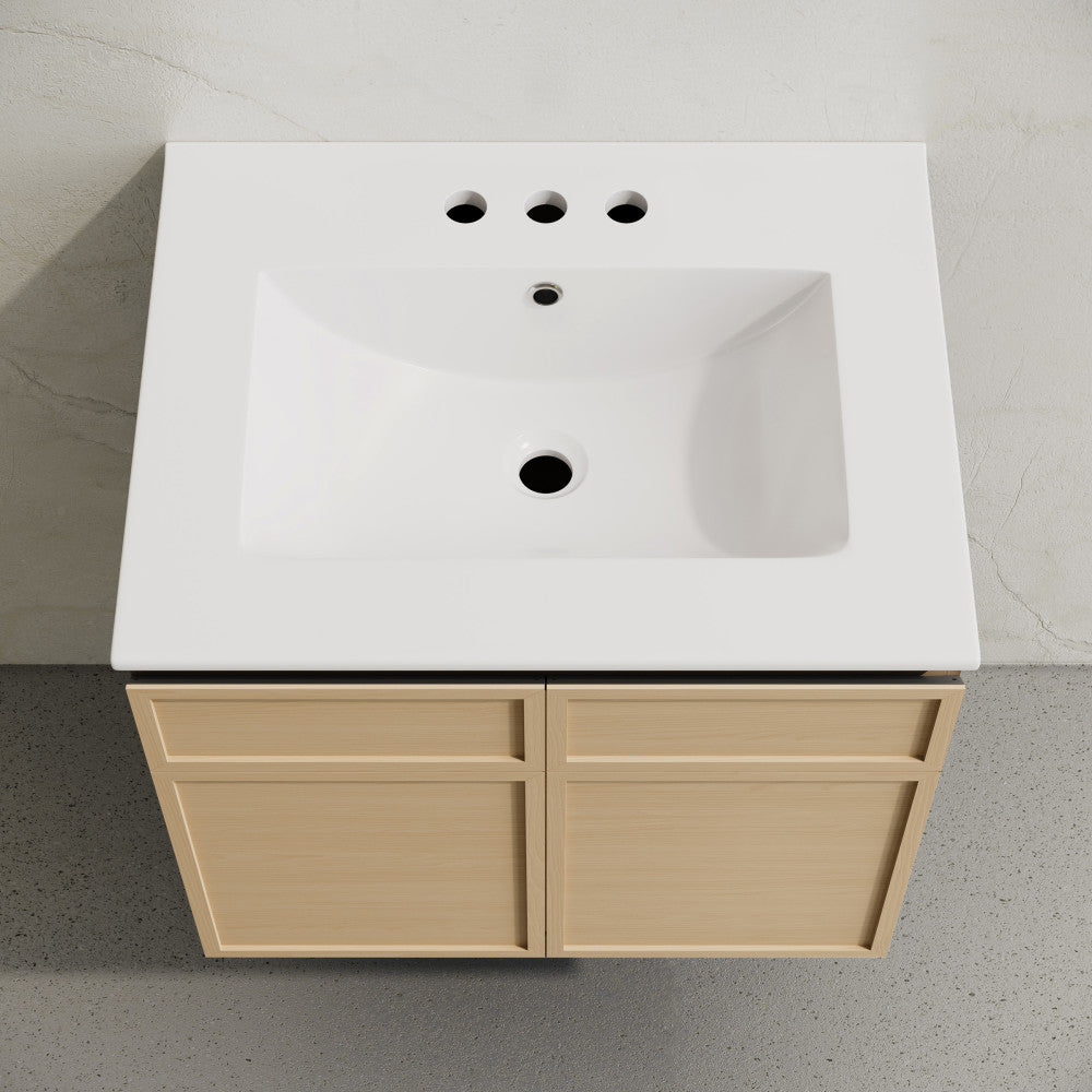 St. Tropez 24" Wall-Mounted Bathroom Vanity in Natural Oak with 3-Hole Centerset Sink Top