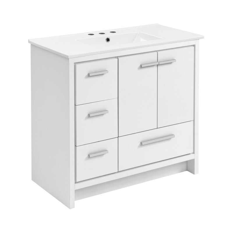 Virage 36 in. White Bathroom Vanity With White, 3-Hole Ceramic Sink Top