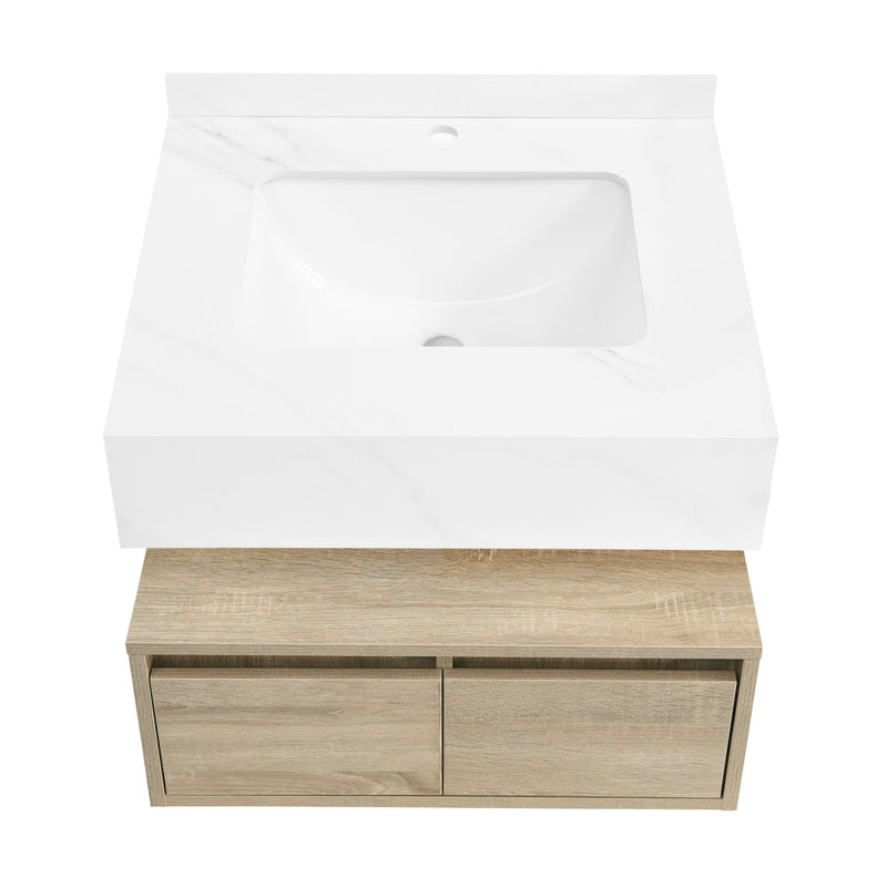 Avancer 24" Wall-Mounted Bathroom Vanity in Weathered Oak with Sink Top