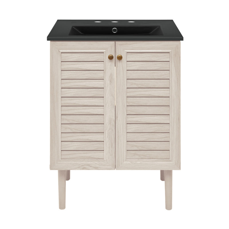 Bron 24" Freestanding Bathroom Vanity in White Oak with Black 3-Hole Widespread Sink Top